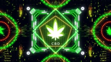 Üzerinde Marihuana Yaprağı Parlayan Neon işareti olan Tıbbi Kenevir Logosu. Retro biçim sembolü