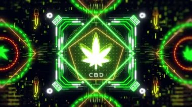 Neon kenevir yaprağı işareti. Kenevir bitkisinin gelecekteki animasyonu. cbd yağı