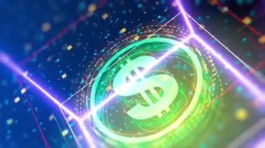Amerikan Doları işareti döviz animasyon logosu. Finansal animasyon, dijital arıza