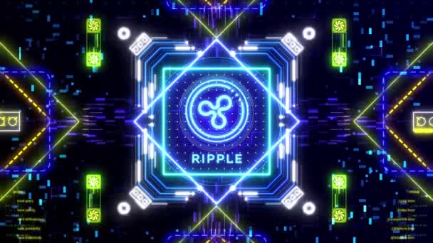 Ripple coin cryptocurrency sign on the digital background. Financial theme — Stock Video