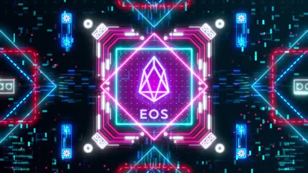 EOS signo criptomoneda en el fondo digital. Tema financiero — Vídeos de Stock