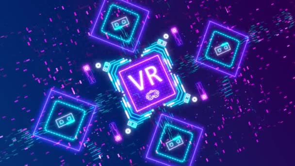 Conceito de signo animado de realidade virtual. Brilho neon colorido fundo abstrato . — Vídeo de Stock