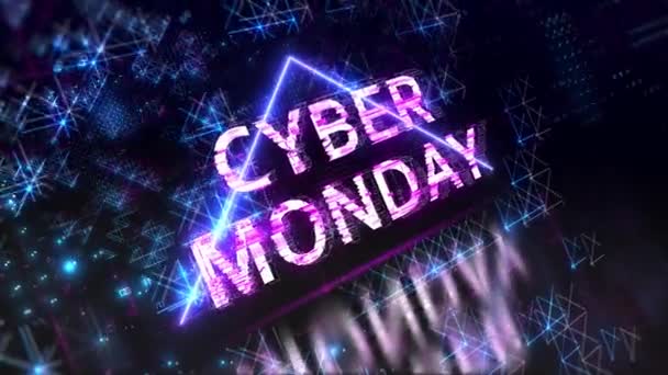 Cyber maandag verkoop teken op tech blauwe printplaat achtergrond. stock video 4k — Stockvideo