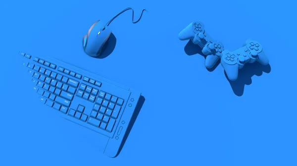 Teclado, mouse e gamepads. Controladores de jogos fundo conceito. Renderização 3d — Fotografia de Stock