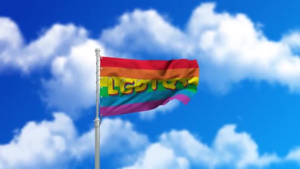 Szivárvány zászló, az LMBTq büszkeség szimbóluma, meleg és leszbikus. Hurok lengő zászló — Stock videók