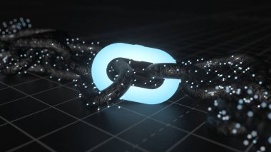 Engelleme teknolojisi konsepti. Koyu arkaplanda parlak neon zincir bağlantısı.