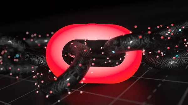 Parlak neon zincir halkası. Kripto para birimi ve zincir konsepti 3D illüstrasyon — Stok fotoğraf