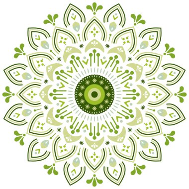 Çevre ve doğa tarzı illüstrasyon. Beyaz arka planda çiçek süsü mandala