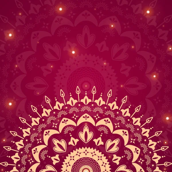 Mandala ornamento no fundo vermelho. ilustração floral popular com lugar para texto —  Vetores de Stock