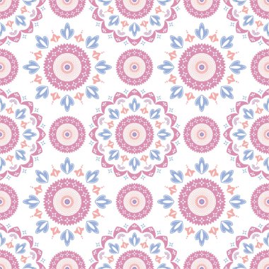 Renkli halk mandala deseni. Soyut çiçekleri olan kusursuz bir etnik köken