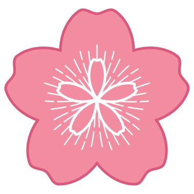 Sakura çiçeği. Beyaz üzerine izole edilmiş kiraz çiçeğinin düz stil çizimi