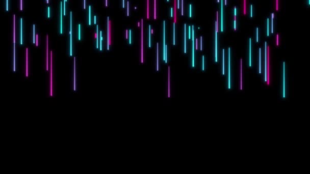 Retro-Hintergrund mit herabfallenden Neonlinien. Abstrakter bunter Regen. 4k-Video — Stockvideo