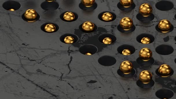 Abstrakter geometrischer Hintergrund. Goldene Kugeln in der Luft. Bewegtbild-Schleifenanimation — Stockvideo