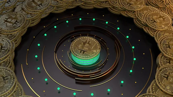 Символ криптовалюти Bitcoin на цифровому тлі. Фінанси та бізнеси — стокове фото