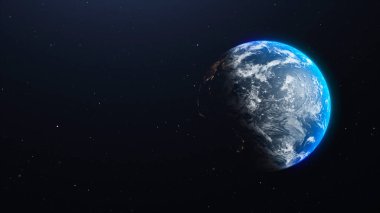 Uzayda bulutları olan bir dünya gezegeni. Metin için yeri olan 3d illüstrasyon arkaplanı