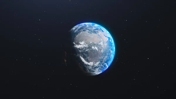 Vista del Planeta Tierra de Alta Resolución. El Mundo Globo desde el Espacio en un campo estelar mostrando el terreno y las nubes —  Fotos de Stock