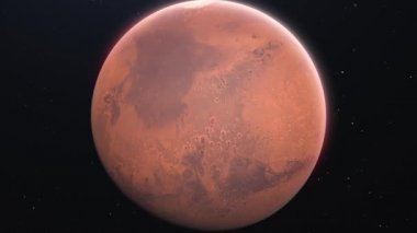 Mars uzayda yavaşça dönüyor. Gerçekçi kızıl gezegen küresi kendi ekseni etrafında döner. 4k video canlandırması