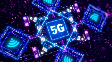 5G mobil internet tabelası. Neon arayüzü gösterimi.