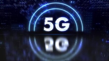 5g hücresel ağ teknolojisi sembolü. İnternet teknolojisi arkaplan 4k canlandırması