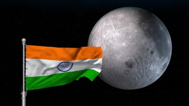 Indiase vlag op de maan. India maan ruimtemissie symbool. Wetenschappelijke achtergrond — Stockvideo