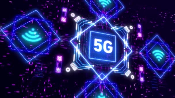 Schnelles 5g-Mobilfunknetz-Symbol auf futuristischem Hintergrund. Zeichen der Internet-Technologie — Stockvideo