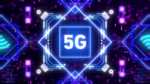 5G мережа для Інтернету. Концепція анімації неонових інтерфейсів — стокове відео