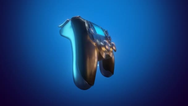 Controller gamepad console ruotante su sfondo blu scuro. Concetto di gioco — Video Stock