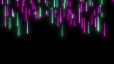 Neon yağmurları arka plan animasyonu. Parlayan neon çizgiler düşüyor.