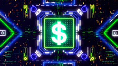 Dijital arkaplanda dolar para birimi sembolü. Finans ve işletme 3d oluşturma
