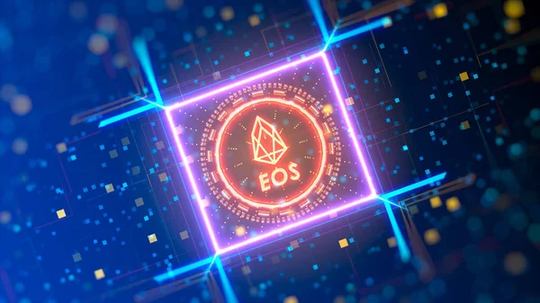 Логотип валюты Eos на цифровом фоне. Финансовая, бизнес тема — стоковое фото