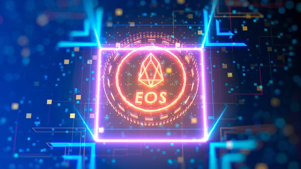 Логотип Eos cryptocurrency на цифровом фоне. Финансовая, бизнес тема — стоковое фото