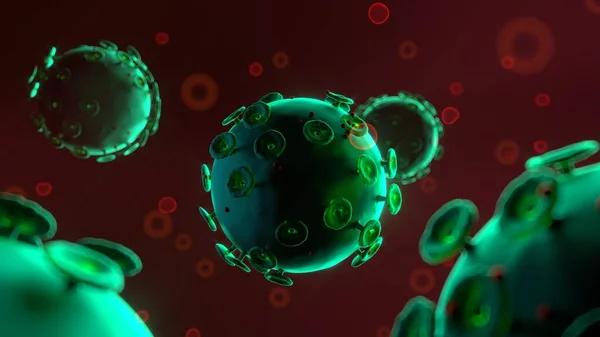 Coronavirus cells in human blood. medicine concept render with flu virus — Stock Photo, Image