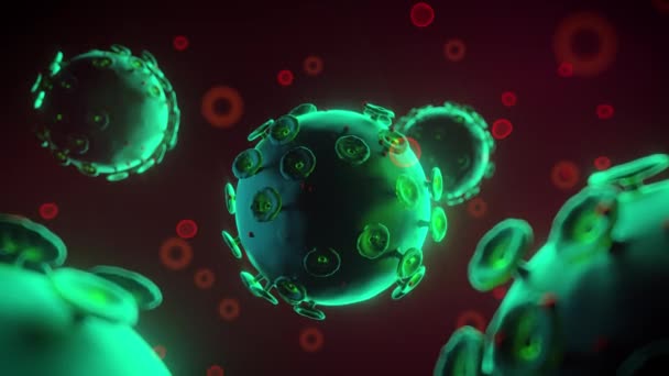 Coronavirus hücreleri insan kanı konseptinde 3 boyutlu görüntüler. Virüs mikroskop altında — Stok video