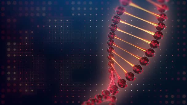 DNA mutation and desiase theme video. Red glowing Helix on dark background — Stock Video