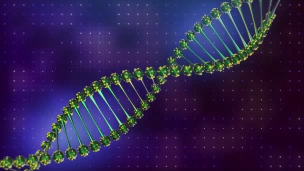 Enfermedad espiral de la hélice del ADN. Brillante verde. ciencia y salud 3d video — Vídeo de stock