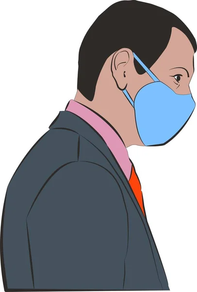 Koronavirüs yüzünden yüzünde koruyucu maske olan kravatlı bir adam.