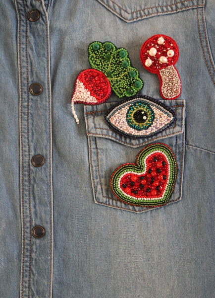 Colorful hand made brooches, Summer collection of women accessorizes. Hand crafted souvenirs.  
