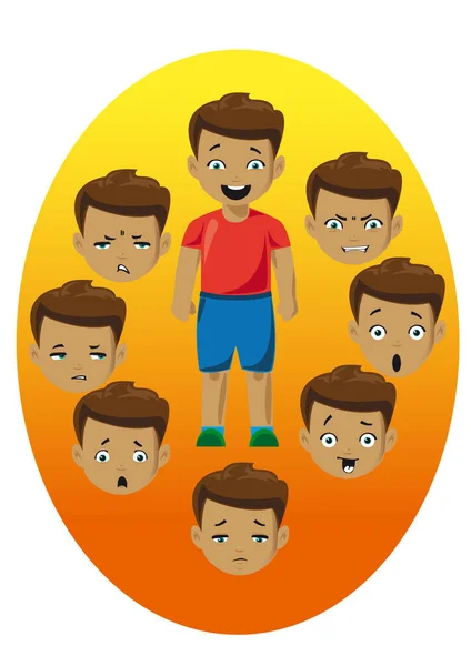 Καρτούν Μπόι. Χαρακτήρες avatars συναίσθημα στον κύκλο. Κινούμενο επίπεδο στυλ — Διανυσματικό Αρχείο
