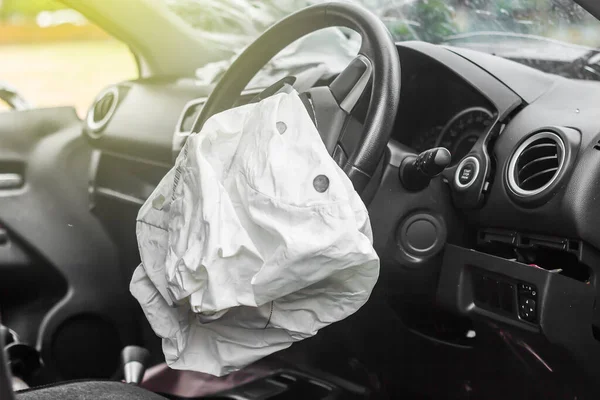 Airbag Explotó Accidente Coche Accidente Coche Bolsa Aire Airbag Trabajo — Foto de Stock