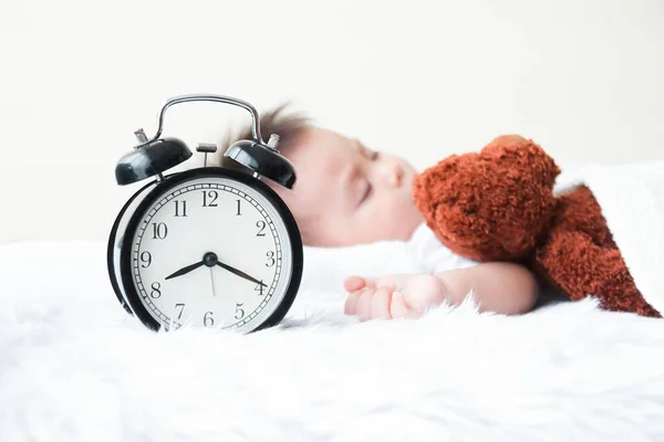 Little Boy Slept Bed Teddy Bear Sleeping Friend Sick Cold — Stock Photo, Image