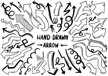 El çizimi karalama tasarımı elementleri. El çizimi oklar, çerçeveler, sınırlar, simgeler ve semboller. Çizgi film biçimi bilgisel elementleri.