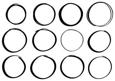 Elle çizilmiş daire çizgileri. Karalama dairesel logo tasarımı izole ögeler.