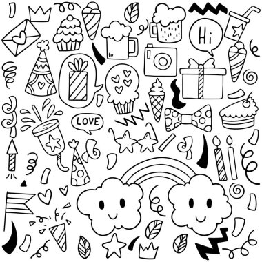 El çizimi parti karalaması Mutlu yıllar süslemeler arka plan desen vektör illüstrasyonu