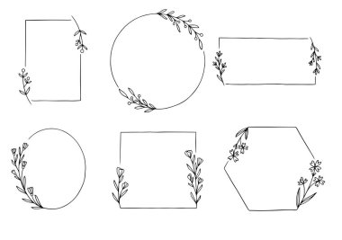 Çiçek çerçeveli el çizimi düğün çerçevesi davetiye şablonu 