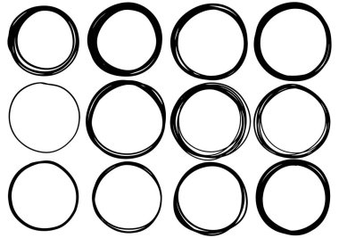 Elle çizilmiş daire çizgileri. Çizik dairesel logo tasarımı beyaz arkaplan soyut izole ögeler.