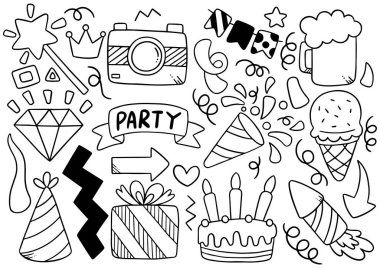 El çizimi parti karalaması Mutlu yıllar süslemeler arka plan desen vektör illüstrasyonu