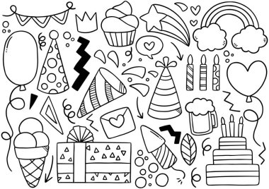 El çizimi parti karalaması Mutlu yıllar süslemeler arka plan desen vektör illüstrasyonu