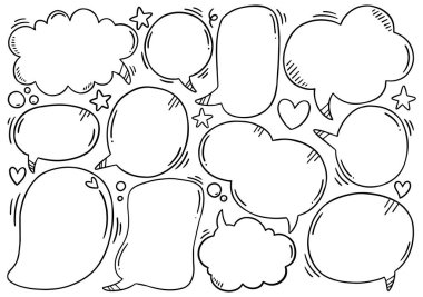 Elle çizilmiş arkaplan çizilmiş şirin konuşma baloncuğu kümesi 