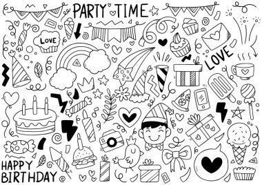 El çizimi parti karalaması Mutlu yıllar süslemeler arka plan desen vektör illüstrasyonu