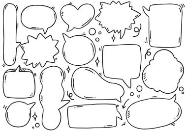 Elle çizilmiş arkaplan çizilmiş şirin konuşma baloncuğu kümesi 